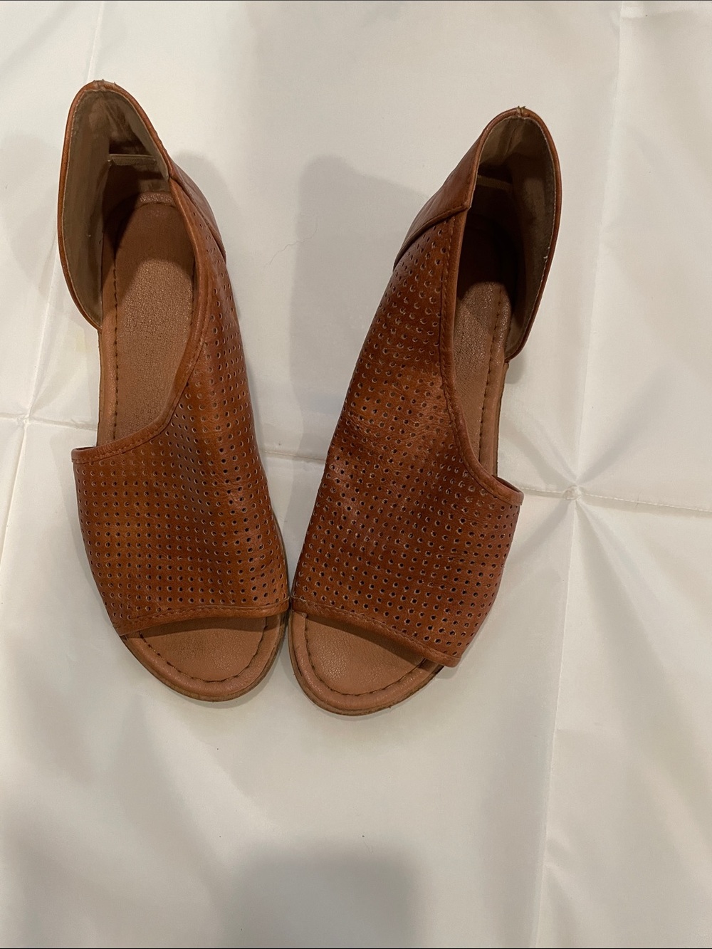 Catherine Malandrino Tan Perforated Open-Toe Slingback Sandals